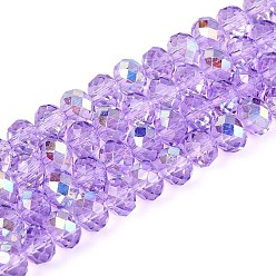 Сливовый Прозрачные стеклянные бусины, рондель, с половиным покрытием, с покрытием AB цвета, граненые, слива, 6~6.5x5~5.5 мм, отверстие : 1 мм, около 82~83 шт / нитка, 16.14~16.34 дюйм (41~41.5 см)