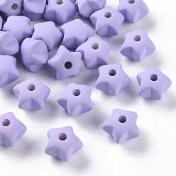 Lilac Acrylic Beads, Rubberized Style, Half Drilled, Star, Lilac, 16x17x11mm, Hole: 3.5mm