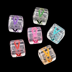 Letter V Европейский бусы акриловые, бусины с большим отверстием, кубические, Буква V, 9.5~10x9x9 мм, отверстие : 4 мм