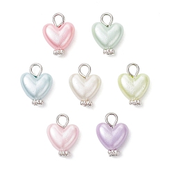 Платина Подвески из искусственного акрила с ракушками и жемчугом, с железными петлями, сердце, платина, 15x11x5.5 мм, отверстие : 2.7 мм