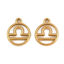 Libra 304 Stainless Steel Pendants, Round with Twelve Zodiac Signs Charms, Ion Plating(IP), Cut-Out, Golden, Libra, 19x15.5x2mm, Hole: 1.5mm