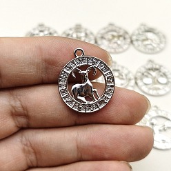 Овен Подвески из сплава со стразами на тему созвездий, плоские круглые прелести, серебряные, Овен, 24x21 мм