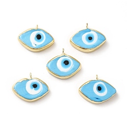 Темно-Голубой Подвески лэмпворк ручной работы, с реечной обшивкой латунными выводами, долговечный, злые глаза, глубокое синее небо, 17~18x21~22x4~4.5 мм, отверстие : 2 мм