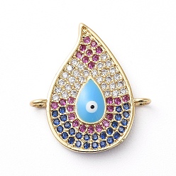 Золотой Соединители из латуни с микропаве и кубическим цирконием, слеза, красочный, золотые, 19x17x3 мм, отверстие : 1.4 мм