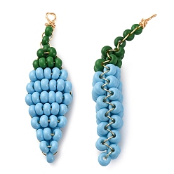 Светло-Голубой Подвески из стеклянных бусин в виде перца, с настоящей медной проволокой 18 k с золотым покрытием, Небесно-голубой, 44x12x6.5 мм, отверстие : 1.8 мм