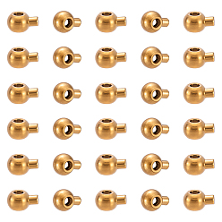 Golden 30Pcs 304 Stainless Steel Crimp Beads, Round, Ion Plating(IP), Golden, 4.5x3.5x2.5mm, Hole: 1mm