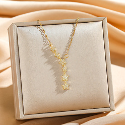 Золотой Подвеска в виде звезды из латуни с микропаве из прозрачных кубических цирконий 304 Цепочка из нержавеющей стали для женщин, золотые, 17.72 дюйм (45 см)