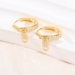 Золотой Застежка-молния 925 серьги-кольца из стерлингового серебра с микропаве из прозрачных кубических цирконий, золотые, 14x2.5 мм