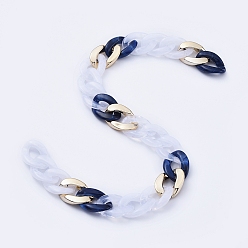 Темно-Синий Прозрачная акриловая цепочка ручной работы, витая цепь, темно-синий, 29~29.5x20.5~21x6 мм, около 39.37 дюйм (1 м) / прядь
