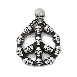 Античное Серебро 316 хирургические подвески из нержавеющей стали, Знак мира с подвеской в виде черепа, античное серебро, 41x35x6 мм, отверстие : 6x5.5 мм
