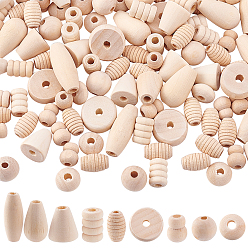 Moccasin 2 Bags Natural Unfinished Wood Beads Set, Wooden Large Hole Beads, Mix Shaped, Moccasin, 12~24x7.5~16x7.5~14mm, Hole: 3~4mm, 100g/bag