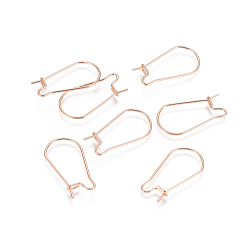 Rose Gold 304 Stainless Steel Hoop Earring Findings, Kidney Ear Wire, Rose Gold, 22x12x0.7mm, 21 Gauge, Pin: 0.7mm