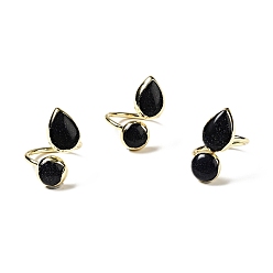 Blue Goldstone Synthetic Blue Goldstone Teardrop Open Cuff Ring, Brass Jewelry for Women, Light Gold, Cadmium Free & Lead Free, US Size 9(18.9mm)