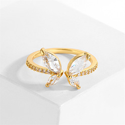 Прозрачный Кольца-манжеты из латуни с микропаве из кубического циркония в виде бабочки, золотые, прозрачные, 11 мм, внутренний диаметр: 17~19 мм