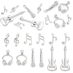 Platinum 12Pcs 6 Styles Brass Pendants, Musical Charms, Platinum, 14.5~35.5x6~15x1.5~7mm, Hole: 0.9~5mm, 2pcs/style