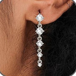 Платина Плоские круглые серьги-гвоздики с кисточками из латуни с микропаве из прозрачных кубических цирконий, платина, 30 мм