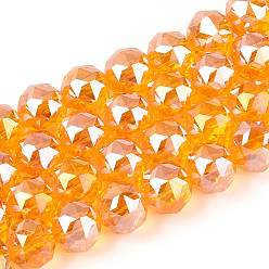 Оранжевый Нити из прозрачных круглых бусин с цветным покрытием ab, граненые, оранжевые, 7.5~8.5x7~7.5 мм, отверстие : 1.2~1.6 мм, около 25~26 шт / нитка, 6.89~7.48'' (17.5~19 см)