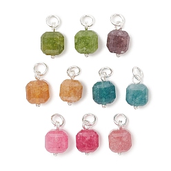 Серебро Крашеные натуральный белый нефрит подвески, ограненные кубические подвески, с 304 кольцами из нержавеющей стали, разноцветные, серебряные, 12~12.5x7.5~8x7.5~8 мм, отверстие : 3.5 мм