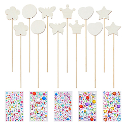 (52) Непрозрачная лаванда Детские наборы для рисования своими руками, В комплекте: 2 пакетики с волшебными палочками из необработанного дерева разной формы, 1 акриловые наклейки с картинками для сумок, разноцветные