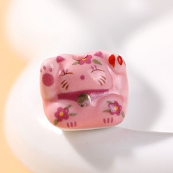 Salmon Handmade Cartoon Porcelain Beads, Cat Shape, Salmon, 17mm