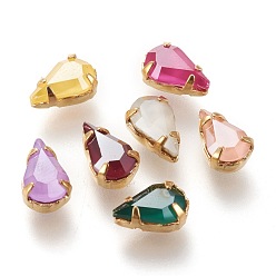 (52) Непрозрачная лаванда Шить на горный хрусталь, стиль мокко, стекло горный хрусталь, с золотыми тонами латунных зубьев, аксессуары для одежды, слеза, разноцветные, 8x5x4 мм, отверстие : 0.8 мм