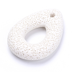 Белый Большие подвески из натуральной лавы, окрашенные, полая слеза, белые, 58x40x11 мм, отверстие : 4 мм