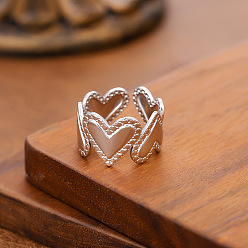 Нержавеющая Сталь Цвет 304 открытые кольца-манжеты из нержавеющей стали для женщин, сердце, цвет нержавеющей стали, 20 мм