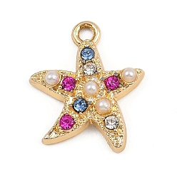 Золотой Подвески из сплава и страза, прелести морская звезда, с пластиковой имитацией жемчуга, золотые, 20x16.5x4 мм, отверстие : 1.8 мм