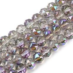 Средняя Орхидея Прозрачные стеклянные бусины гальваническим пряди, граненые, круглые, средне орхидеи, 7.5x7 мм, отверстие : 1.2 мм, около 70 шт / нитка, 19.17~20.08'' (48.7~51 см)