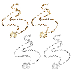 (52) Непрозрачная лаванда 4шт. 2 цвета гравированный кулон в форме сердца из сплава железная цепочка браслеты на лодыжку, разноцветные, 9-1/4 дюйм (234 мм), 2 шт / цвет