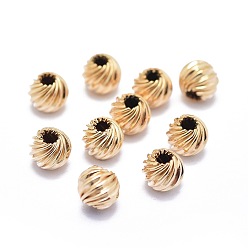 Real Gold Filled Yellow Gold Filled Corrugated Beads, 1/20 14K Gold Filled, Cadmium Free & Nickel Free & Lead Free, Round, 5.7x5.5mm, Hole: 1.6mm