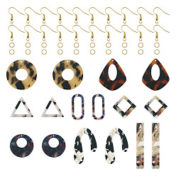 (52) Непрозрачная лаванда Набор для изготовления геометрических сережек своими руками, включая квадратные и треугольные, круглые и овальные подвески из акрила и ацетата целлюлозы (смола), Железные крючки для сережек, разноцветные, 56 шт / коробка