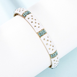 Белый 304 эмалированные браслеты-манжеты из нержавеющей стали для женщин, со стразами, без свинца, без кадмии и без никеля, золотые, белые, внутренний диаметр: 2.48x1.95 дюйм (6.3x4.95 см)