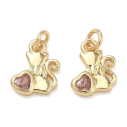 Настоящее золото 18K Кулон из циркония, фигурка кошки с подвесками в виде сердца, без свинца и без кадмия, стойки покрытие, долговечный, реальный 18 k позолоченный, 10x9x2 мм, Перейти кольцо: 4x0.8 мм, внутренний диаметр: 2.5 мм