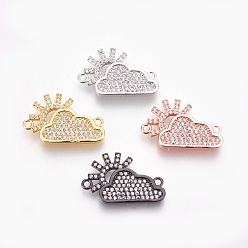 Mixed Color Brass Micro Pave Cubic Zirconia Links, Lead Free & Cadmium Free & Nickel Free, Long-Lasting Plated, Cloud with Sun, Clear, Mixed Color, 14x21x2mm, Hole: 1mm