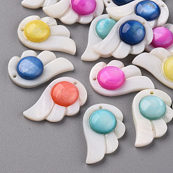 Mixed Color Natural Freshwater Shell Pendants, Dyed, Wing, Mixed Color, 27.5x17x5.5mm, Hole: 1.2mm