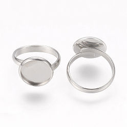 Stainless Steel Color Adjustable 304 Stainless Steel Finger Rings Components, Pad Ring Base Findings, Flat Round, Stainless Steel Color, Tray: 12mm, Inner Diameter: 17mm