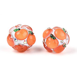 Оранжевый Круглые бусины из смолы в виде фруктов, с полимерной глиной и горным хрусталем, оранжевые, 17~21.5 мм, отверстие : 2~2.5 мм
