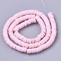 Pearl Pink Handmade Polymer Clay Beads Strands, for DIY Jewelry Crafts Supplies, Heishi Beads, Disc/Flat Round, Pearl Pink, 6x0.5~1mm, Hole: 1.8mm, about 290~320pcs/strand, 15.75 inch~16.14 inch(40~41cm)