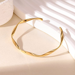 Золотой 304 женские браслеты-манжеты из нержавеющей стали, твист, золотые, внутренний диаметр: 2.38x1.79 дюйм (6.05x4.55 см)