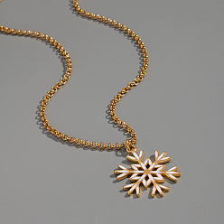 Настоящее золото 18K Минималистичные 304 ожерелья с подвеской в виде белой снежинки из нержавеющей стали для женщин, реальный 18 k позолоченный, 20.47 дюйм (52 см)