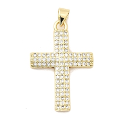 Настоящее золото 18K Латунные микро проложить кубического циркония подвески, крест прелести, долговечный, стойки покрытие, без свинца и без кадмия, реальный 18 k позолоченный, 29x20x4 мм, отверстие : 5x3 мм