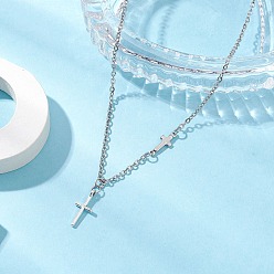 Stainless Steel Color Cross 304 Stainless Steel Pendant Necklaces, Stainless Steel Color, 15.67 inch(39.8cm)