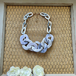 Светлый Стально-синий Модные ожерелья из овальных звеньев из смолы, для украшения свитера, золотые, светло-стальной синий, 15.75 дюйм (40 см)