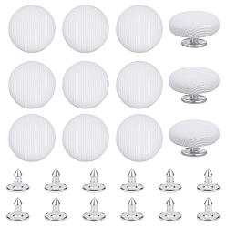 Белый 12шт. железные пуговицы с хлопковым покрытием, замена верхней части пуговицы бейсболки в форме гриба, плоско-круглые, белые, 16x7.5 мм