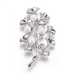 Платина Латунные кабошоны, с оболочкой жемчуг и горный хрусталь, цветок, платина, 52x29.5x7 мм