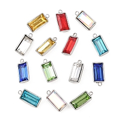 Rectangle Стеклянные прелести, с 201 установками из нержавеющей стали, граненые, разноцветные, цвет нержавеющей стали, прямоугольные, 11.5x5.5x3 мм, отверстие : 1.2 мм