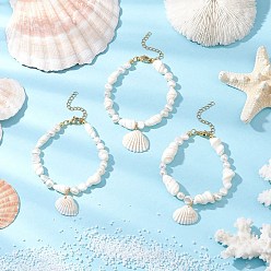 Золотой Браслеты с подвесками в виде ракушек для женщин, формы раковины, с натуральными бусинами из культивированного пресноводного жемчуга и ракушками, золотые, 7-1/2 дюйм (19 см)