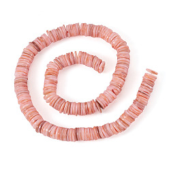 Pink 1 brins de perles de coquillages d'eau douce naturels, disque, teint, perles heishi, rose, 9~10.5x0.5~3mm, Trou: 1mm, Environ 202~211 pcs/chapelet, 15.16~15.75 pouce (38.5~40 cm)