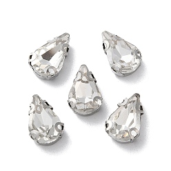 Кристалл Каплевидная вышивка на стразах, многожильных ссылки, стекло горный хрусталь, с настройками зубцов из нержавеющей стали, аксессуары для одежды, граненые, кристалл, 13x8x5 мм, отверстие : 1 мм